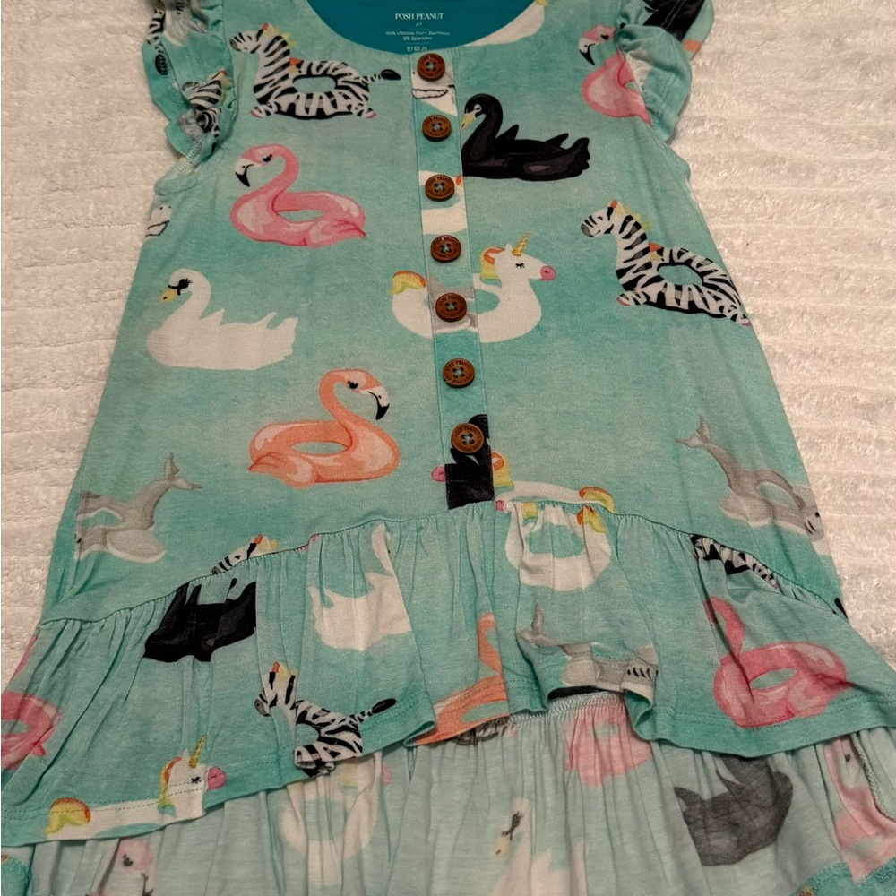 Posh Peanut Aqua Animal Print Ruffle Dress
